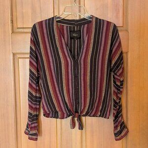 Rails Sloane tie-front top vertical stripe red orange yellow black